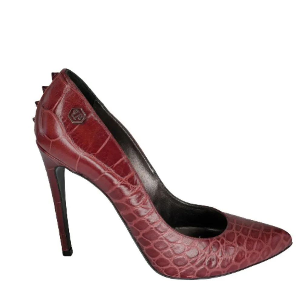 Philipp Plein Embossed Studded Leather Stiletto Pumps Heels - Picture 1 of 6
